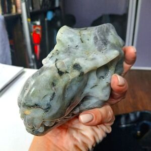 LARGE LABRADORITE DINOSAUR CRYSTAL SKULL